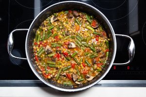 Lentil soup in saucepan