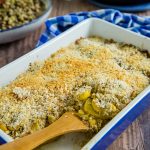 Vegan Squash and Corn Casserole in casserole dish