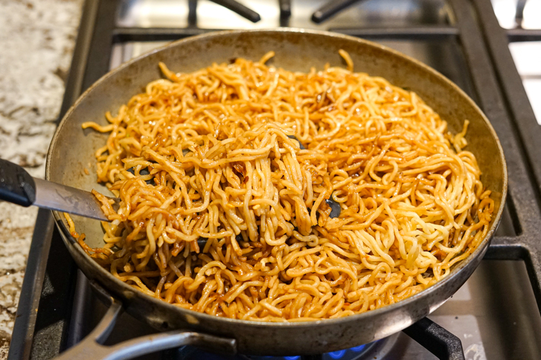 Chili Crisp Yakisoba - Pan fried noodles with bok choy and chili crisp fried egg.